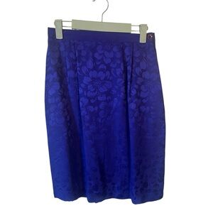 vintage argenti silk floral royal blue midi skirt size 8